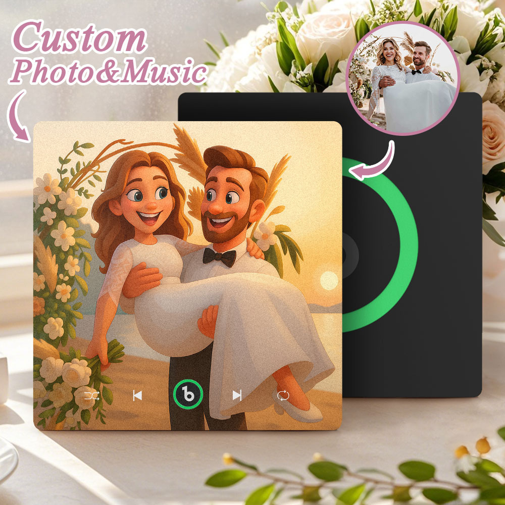 Custom Music Fridge Magnet Personalized Photo Various Cartoon Style Song Magnet That Can Play Songs Wedding Gifts Anniversary Gifts for Couple - MyCustomBrickFigures