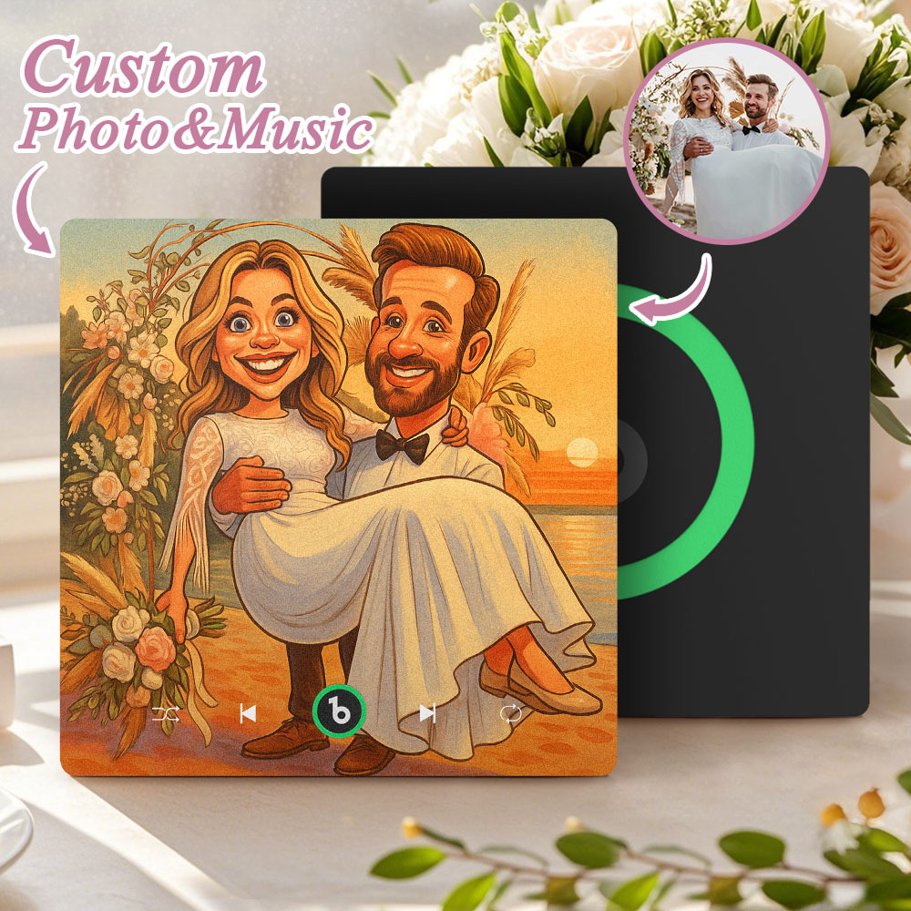 Custom Music Fridge Magnet Personalized Photo Various Cartoon Style Song Magnet That Can Play Songs Wedding Gifts Anniversary Gifts for Couple - MyCustomBrickFigures