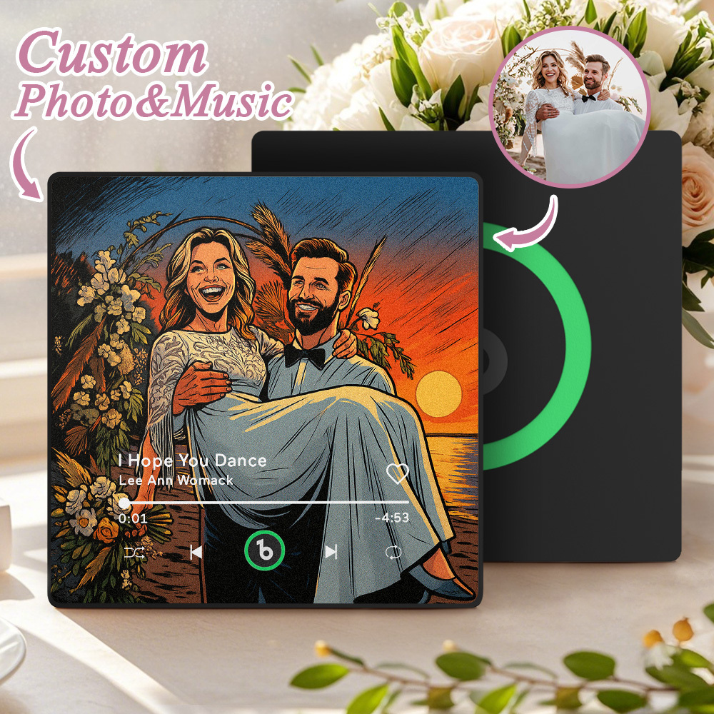 Custom Music Fridge Magnet Personalized Photo Various Cartoon Style Song Fridge Magnet That Can Play Songs Wedding Gifts Anniversary Gifts for Couple - MyCustomBrickFigures