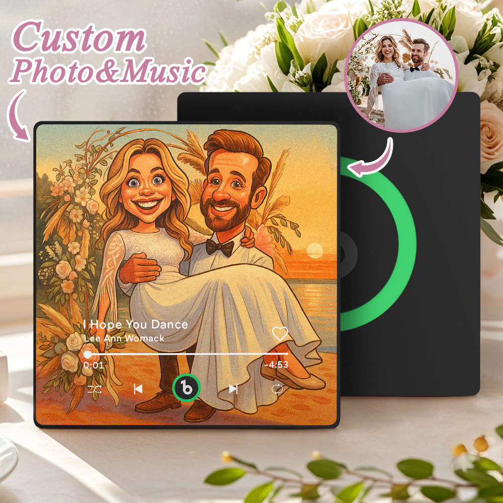 Custom Music Fridge Magnet Personalized Photo Various Cartoon Style Song Fridge Magnet That Can Play Songs Wedding Gifts Anniversary Gifts for Couple - MyCustomBrickFigures
