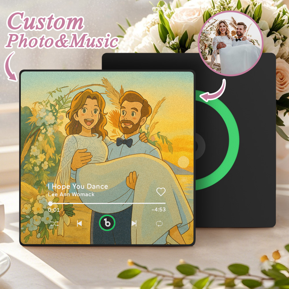 Custom Music Fridge Magnet Personalized Photo Various Cartoon Style Song Fridge Magnet That Can Play Songs Wedding Gifts Anniversary Gifts for Couple - MyCustomBrickFigures