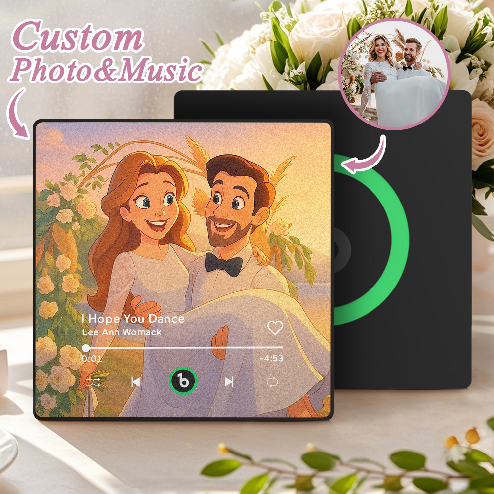 Custom Music Fridge Magnet Personalized Photo Various Cartoon Style Song Fridge Magnet That Can Play Songs Wedding Gifts Anniversary Gifts for Couple - MyCustomBrickFigures