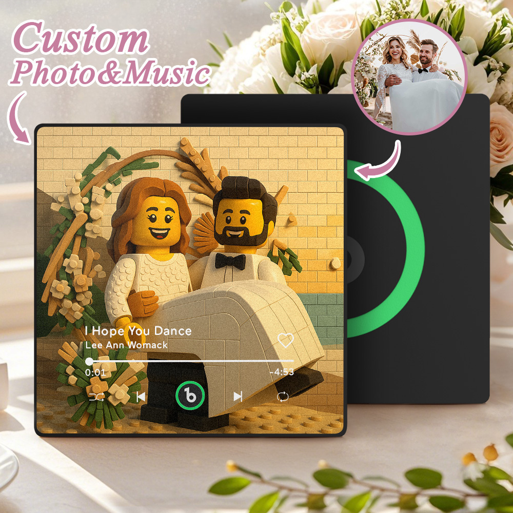 Custom Music Fridge Magnet Personalized Photo Various Cartoon Style Song Fridge Magnet That Can Play Songs Wedding Gifts Anniversary Gifts for Couple - MyCustomBrickFigures