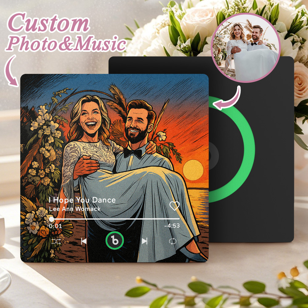 Custom Music Fridge Magnet Personalized Photo Various Cartoon Style Song Fridge Magnet That Can Play Songs Wedding Gifts Anniversary Gifts for Couple - MyCustomBrickFigures