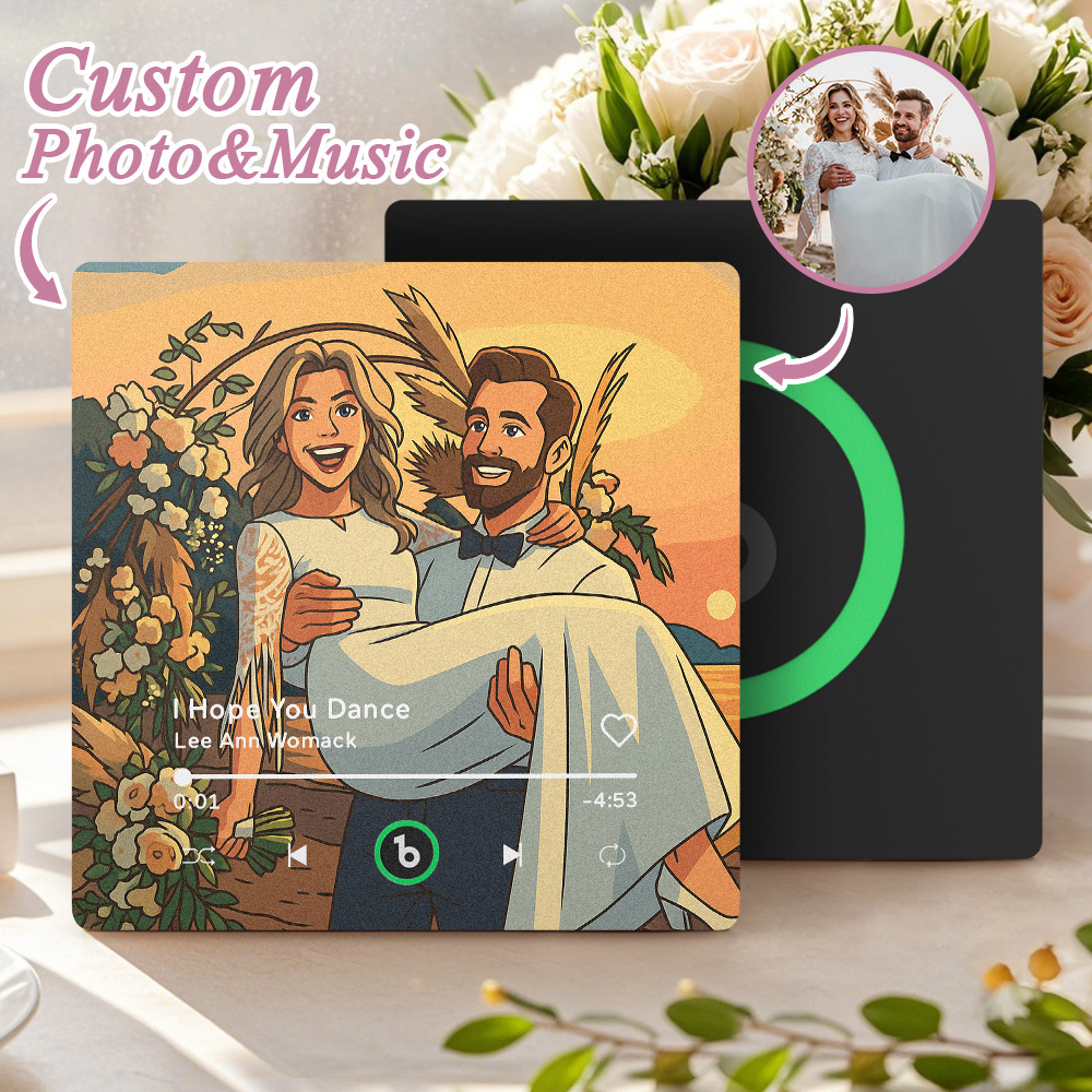 Custom Music Fridge Magnet Personalized Photo Various Cartoon Style Song Fridge Magnet That Can Play Songs Wedding Gifts Anniversary Gifts for Couple - MyCustomBrickFigures