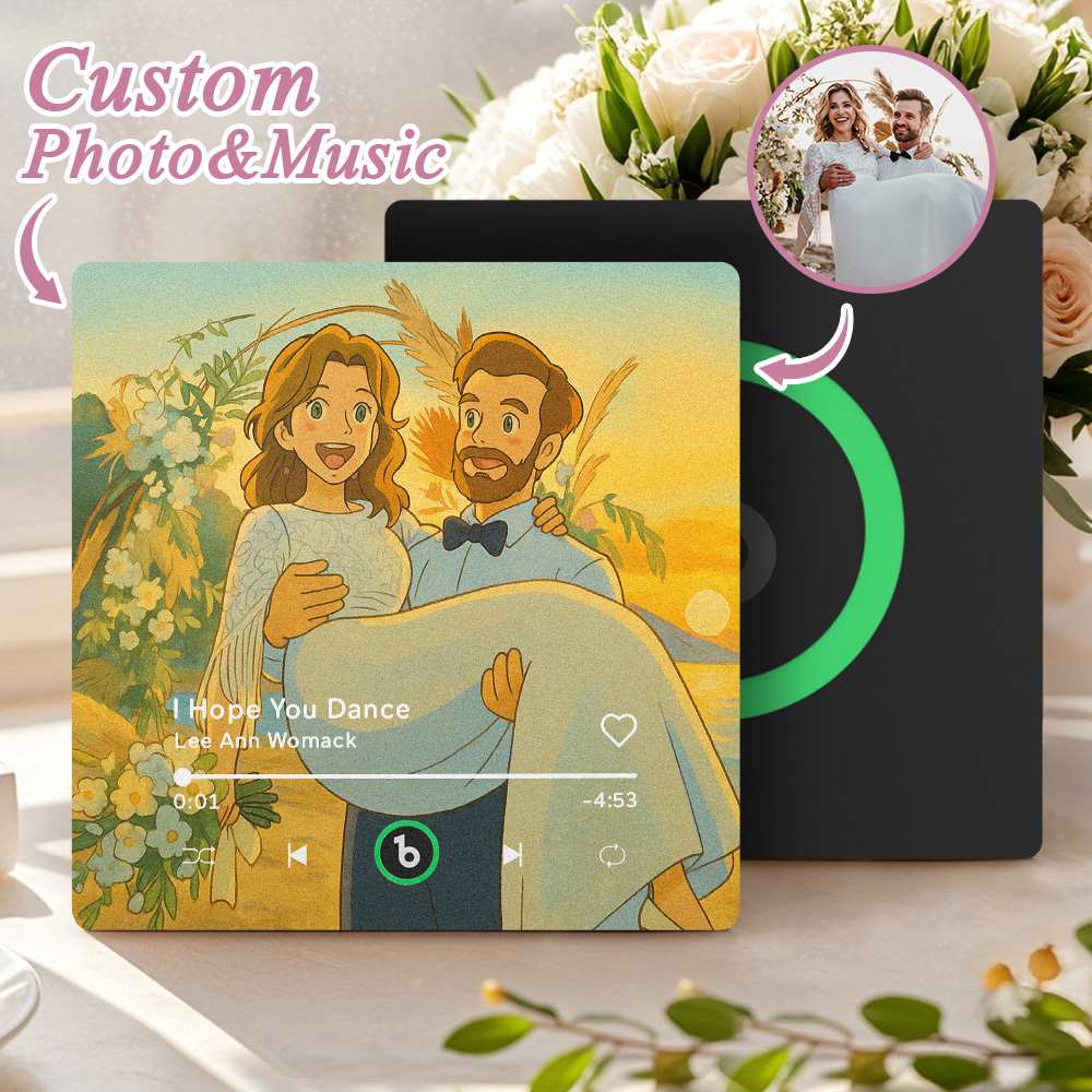 Custom Music Fridge Magnet Personalized Photo Various Cartoon Style Song Fridge Magnet That Can Play Songs Wedding Gifts Anniversary Gifts for Couple - MyCustomBrickFigures