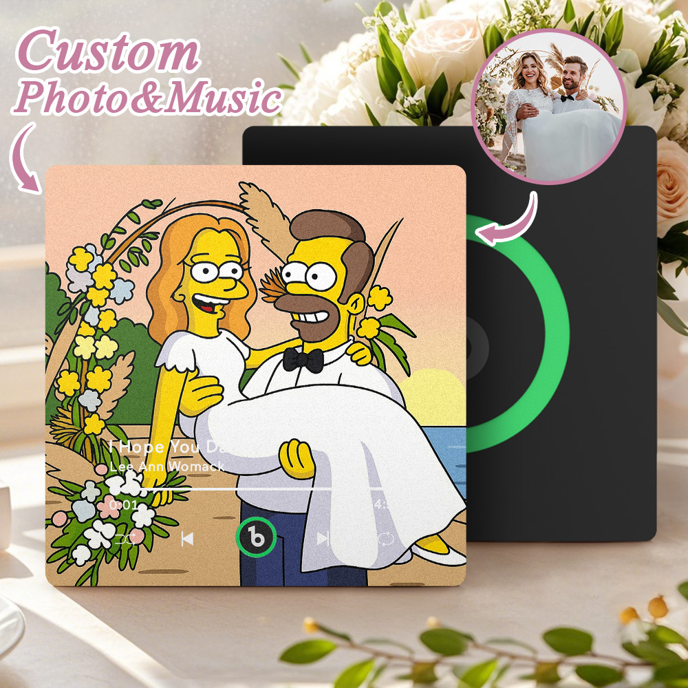 Custom Music Fridge Magnet Personalized Photo Various Cartoon Style Song Fridge Magnet That Can Play Songs Wedding Gifts Anniversary Gifts for Couple - MyCustomBrickFigures