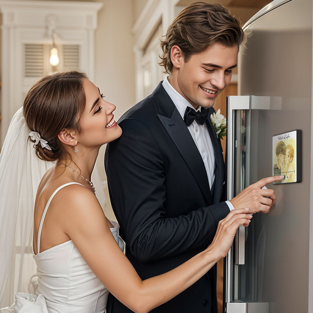 Custom Music Fridge Magnet Personalized Photo Watercolor Style Song Magnet That Can Play Songs Wedding Gifts Anniversary Gifts for Couple - MyCustomBrickFigures