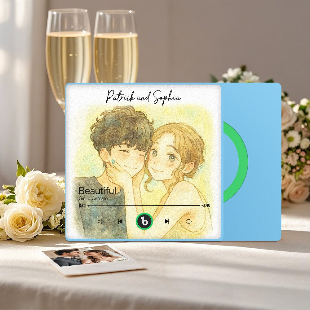 Custom Music Fridge Magnet Personalized Photo Watercolor Style Song Magnet That Can Play Songs Wedding Gifts Anniversary Gifts for Couple - MyCustomBrickFigures