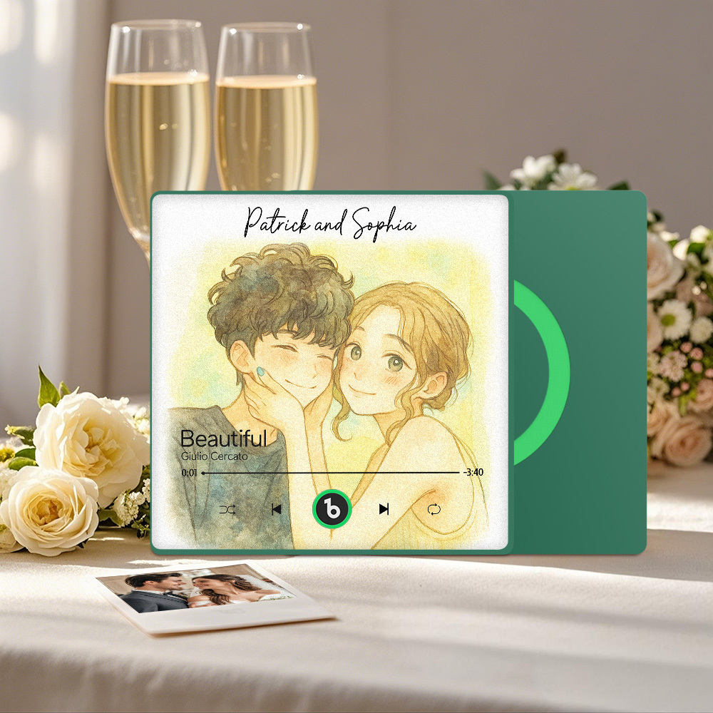 Custom Music Fridge Magnet Personalized Photo Watercolor Style Song Magnet That Can Play Songs Wedding Gifts Anniversary Gifts for Couple - MyCustomBrickFigures