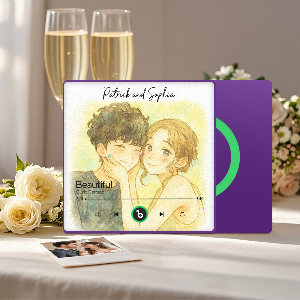 Custom Music Fridge Magnet Personalized Photo Watercolor Style Song Magnet That Can Play Songs Wedding Gifts Anniversary Gifts for Couple - MyCustomBrickFigures