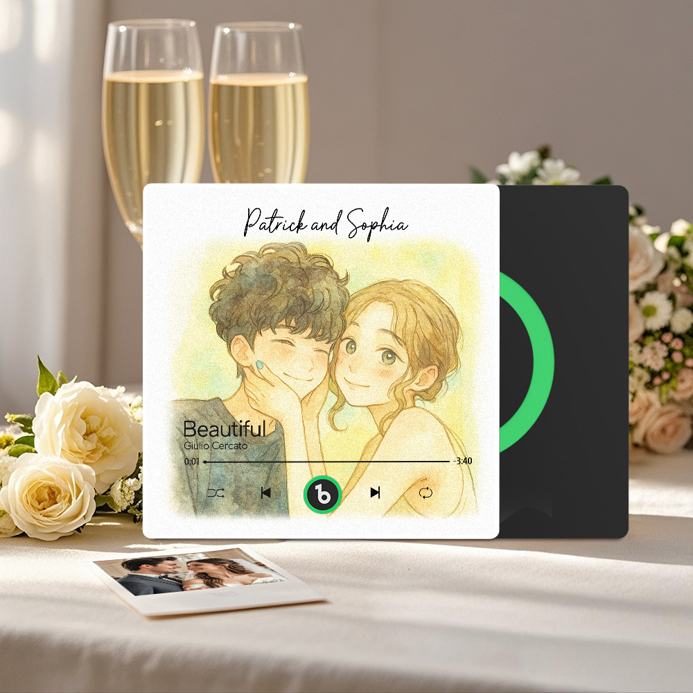 Custom Music Fridge Magnet Personalized Photo Watercolor Style Song Magnet That Can Play Songs Wedding Gifts Anniversary Gifts for Couple - MyCustomBrickFigures