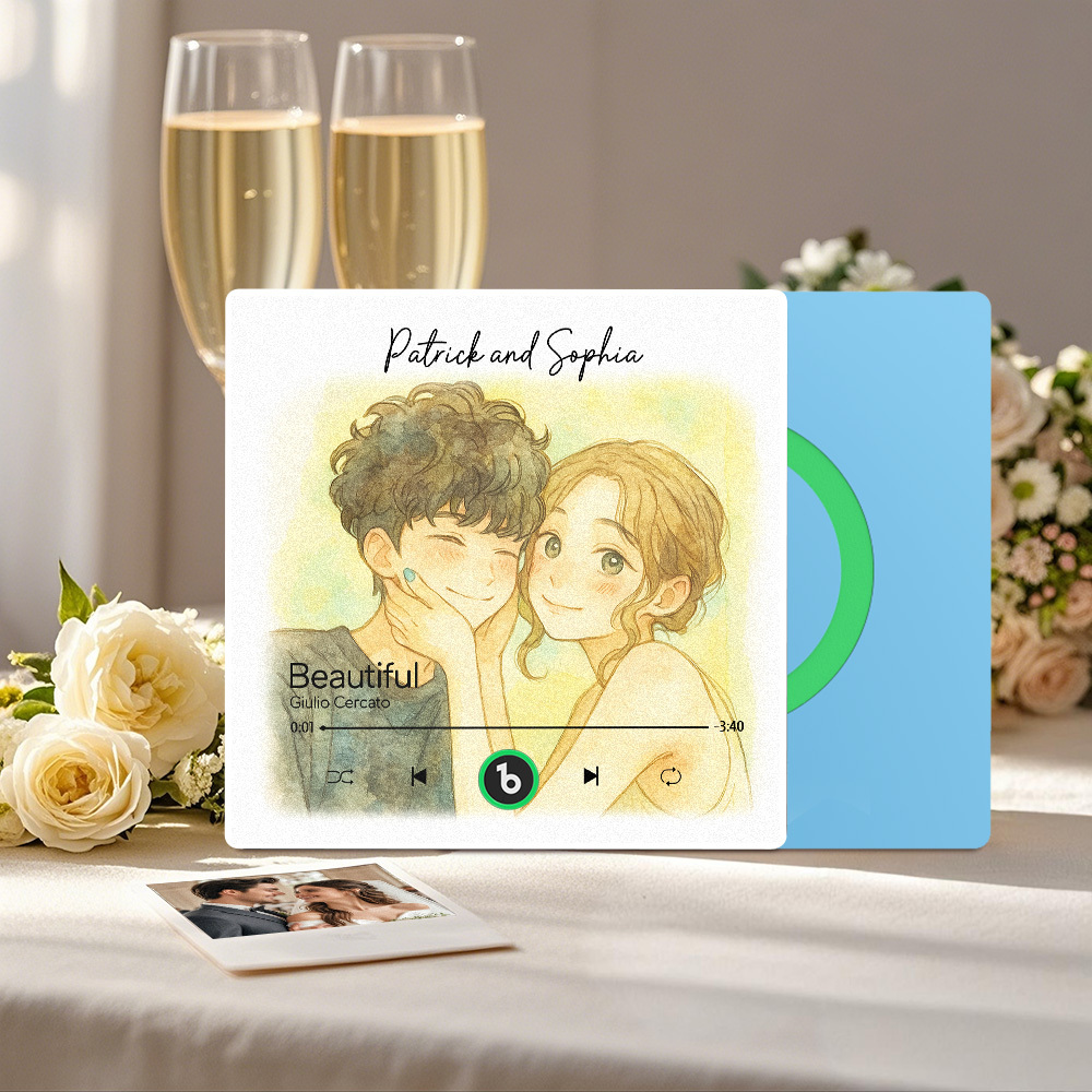 Custom Music Fridge Magnet Personalized Photo Watercolor Style Song Magnet That Can Play Songs Wedding Gifts Anniversary Gifts for Couple - MyCustomBrickFigures