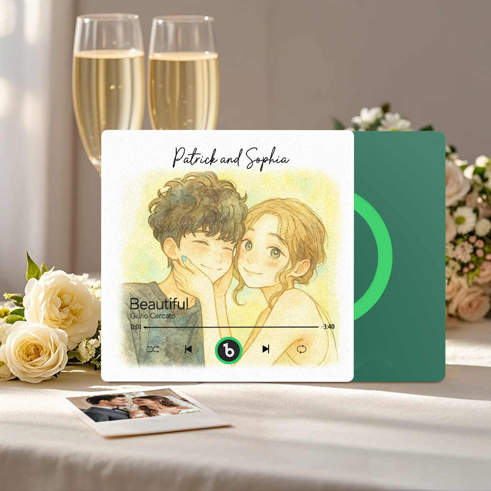 Custom Music Fridge Magnet Personalized Photo Watercolor Style Song Magnet That Can Play Songs Wedding Gifts Anniversary Gifts for Couple - MyCustomBrickFigures