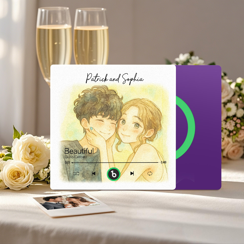 Custom Music Fridge Magnet Personalized Photo Watercolor Style Song Magnet That Can Play Songs Wedding Gifts Anniversary Gifts for Couple - MyCustomBrickFigures