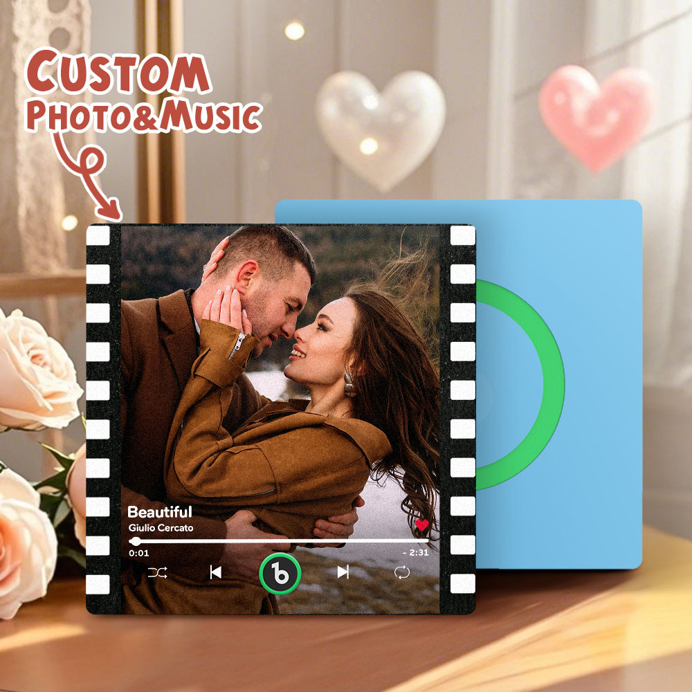 Custom Portrait Vintage Stamp Music Fridge Magnet Personalized Photo Name Postage Stamp Music Fridge Magnet That Can Play Song Gifts for Him - MyCustomBrickFigures