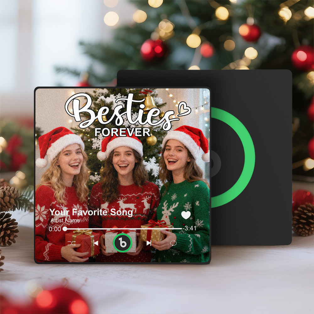 Personalized Music Fridge Magnet Custom Besties Forever Song Magnet Heartfelt Christmas Gift For Best Friends - MyCustomBrickFigures