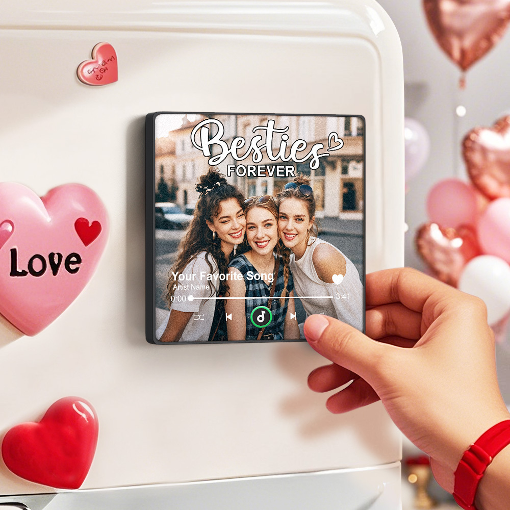Personalized Music Fridge Magnet Custom Besties Forever Song Magnet Heartfelt Christmas Gift For Best Friends - MyCustomBrickFigures