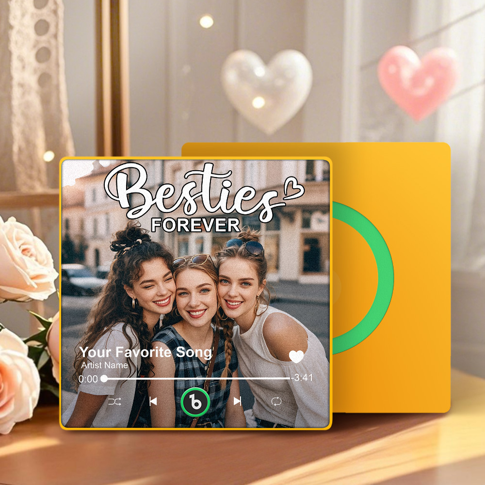 Personalized Music Fridge Magnet Custom Besties Forever Song Magnet Heartfelt Gift For Best Friends - MyCustomBrickFigures