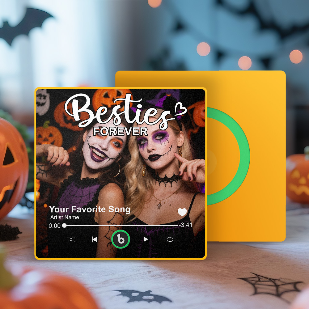 Personalized Music Fridge Magnet Custom Besties Forever Song Magnet Heartfelt Halloween Gift For Best Friends - MyCustomBrickFigures