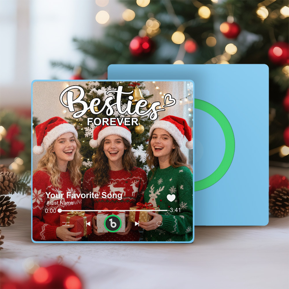 Personalized Music Fridge Magnet Custom Besties Forever Song Magnet Heartfelt Christmas Gift For Best Friends - MyCustomBrickFigures