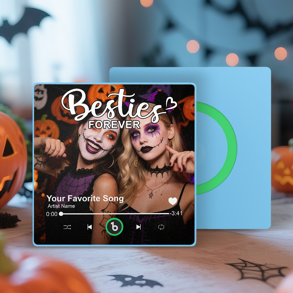 Personalized Music Fridge Magnet Custom Besties Forever Song Magnet Heartfelt Halloween Gift For Best Friends - MyCustomBrickFigures