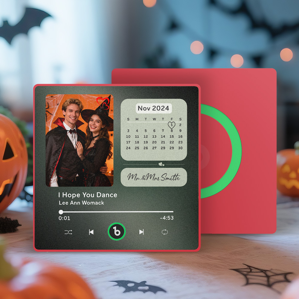 Custom Music Fridge Magnet Personalized Photo Calendar Fridge Magnet With Music That Can Play Song Calendar Gifts Halloween Gifts for Couple - MyCustomBrickFigures