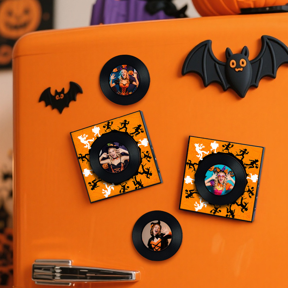 Custom Music & Photo Fridge Magnet Can Customize 1-6  Vinyl Record and Songs Personalized Vintage Photo Song That Can Play Music Halloween Gifts for Couple - MyCustomBrickFigures