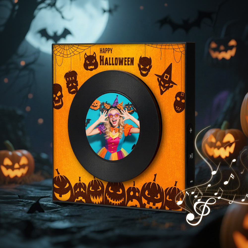 Halloween Fridge Magnet Custom Music & Photo Fridge Magnet Can Customize 1-6  Vinyl Record and Songs Personalized Vintage Photo Song That Can Play Music Halloween Gifts for Couple - MyCustomBrickFigures