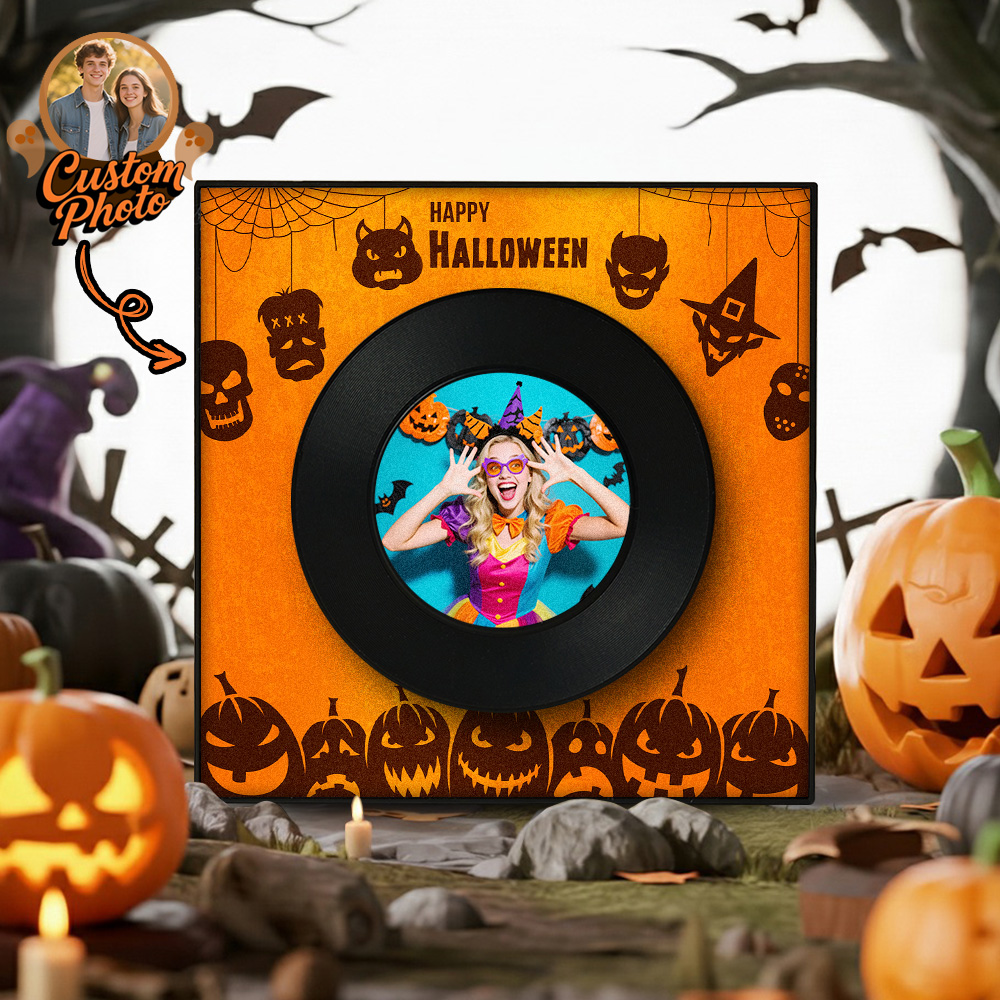 Halloween Fridge Magnet Custom Music & Photo Fridge Magnet Can Customize 1-6  Vinyl Record and Songs Personalized Vintage Photo Song That Can Play Music Halloween Gifts for Couple