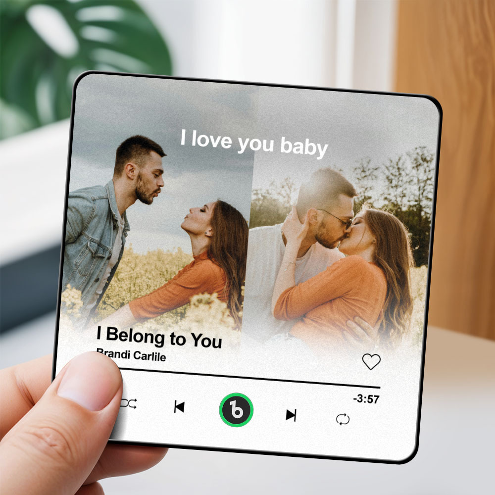 Custom Music Fridge Magnet Personalized 2 Photos Song Magnet Valentine's Day Anniversary Gift for Lover - MyCustomBrickFigures