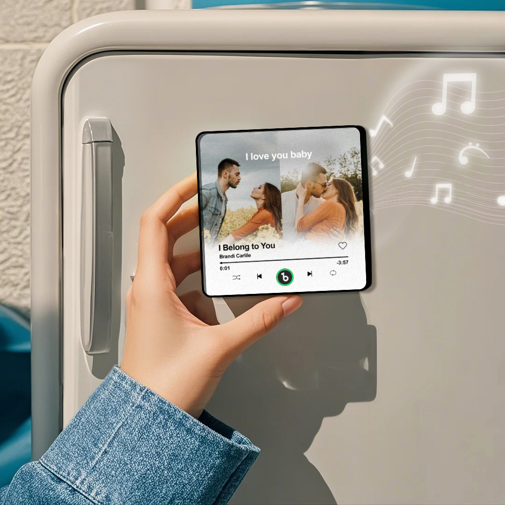 Custom Music Fridge Magnet Personalized 2 Photos Song Magnet Valentine's Day Anniversary Gift for Lover - MyCustomBrickFigures