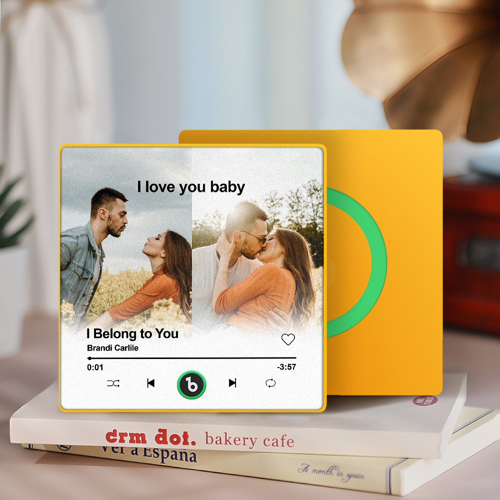 Custom Music Fridge Magnet Personalized 2 Photos Song Magnet Valentine's Day Anniversary Gift for Lover - MyCustomBrickFigures