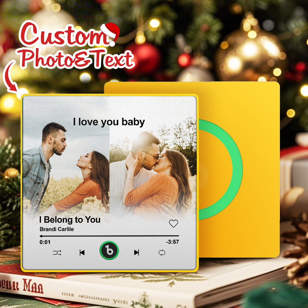 Custom Music Fridge Magnet Personalized 2 Photos Song Magnet Anniversary Gift for Lover - MyCustomBrickFigures