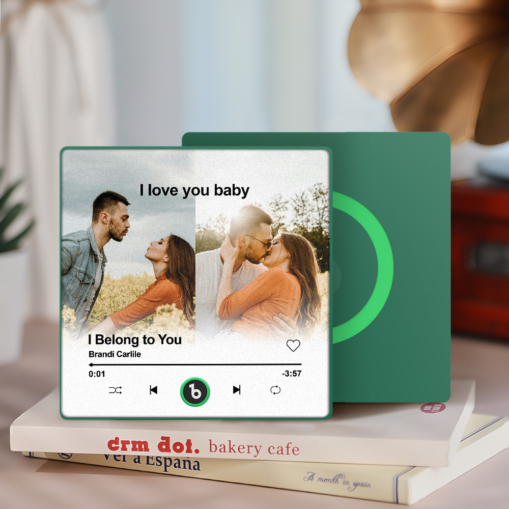 Custom Music Fridge Magnet Personalized 2 Photos Song Magnet Valentine's Day Anniversary Gift for Lover - MyCustomBrickFigures