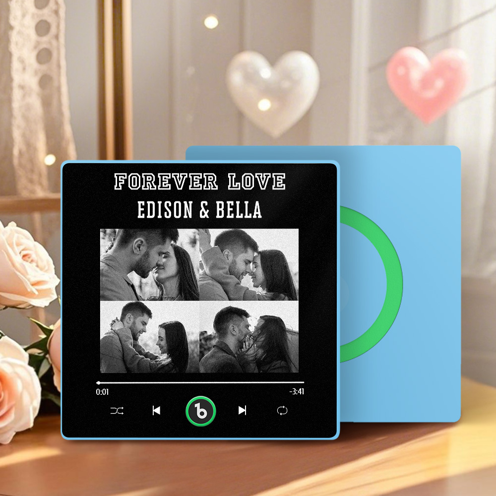 Custom Music Fridge Magnet Personalized 4 Photos Song Magnet Valentine's Day Gift Anniversary Gift for Lover - MyCustomBrickFigures
