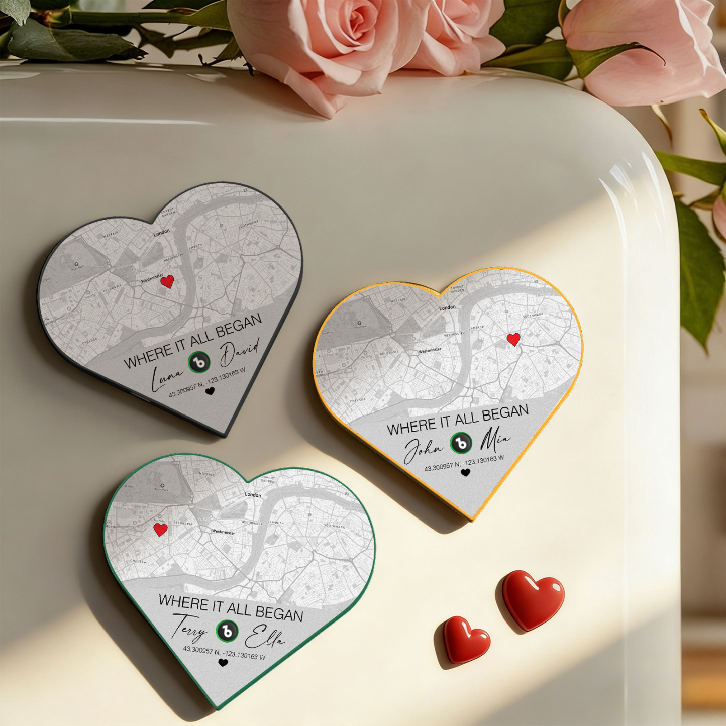 Custom Heart-Shaped Music Fridge Magnet Location Map Fridge Magnet Romantic Gift for Couples Valentine's Day Gifts - MyCustomBrickFigures