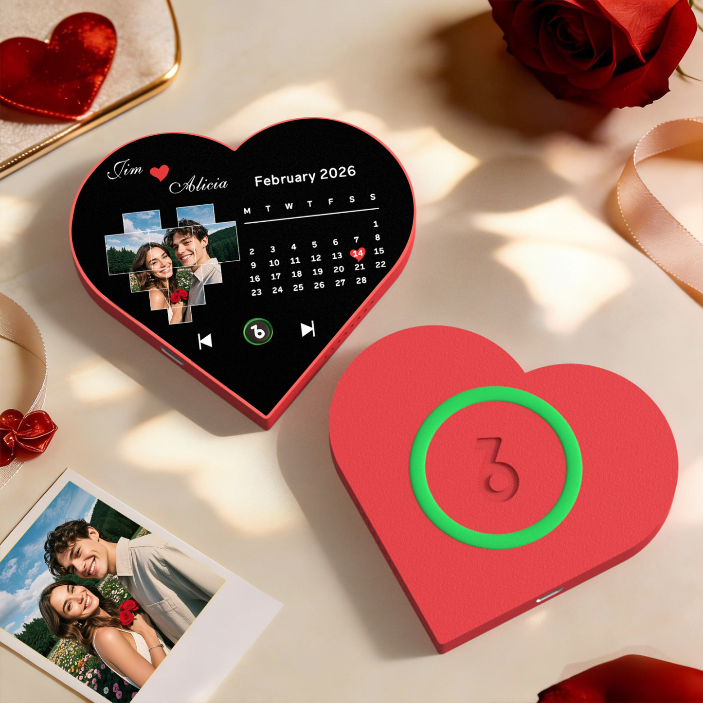 Custom Heart-Shaped Music Photo Fridge Magnet Calendar Style Romantic Gift for Couples Valentine's Day Gifts - MyCustomBrickFigures