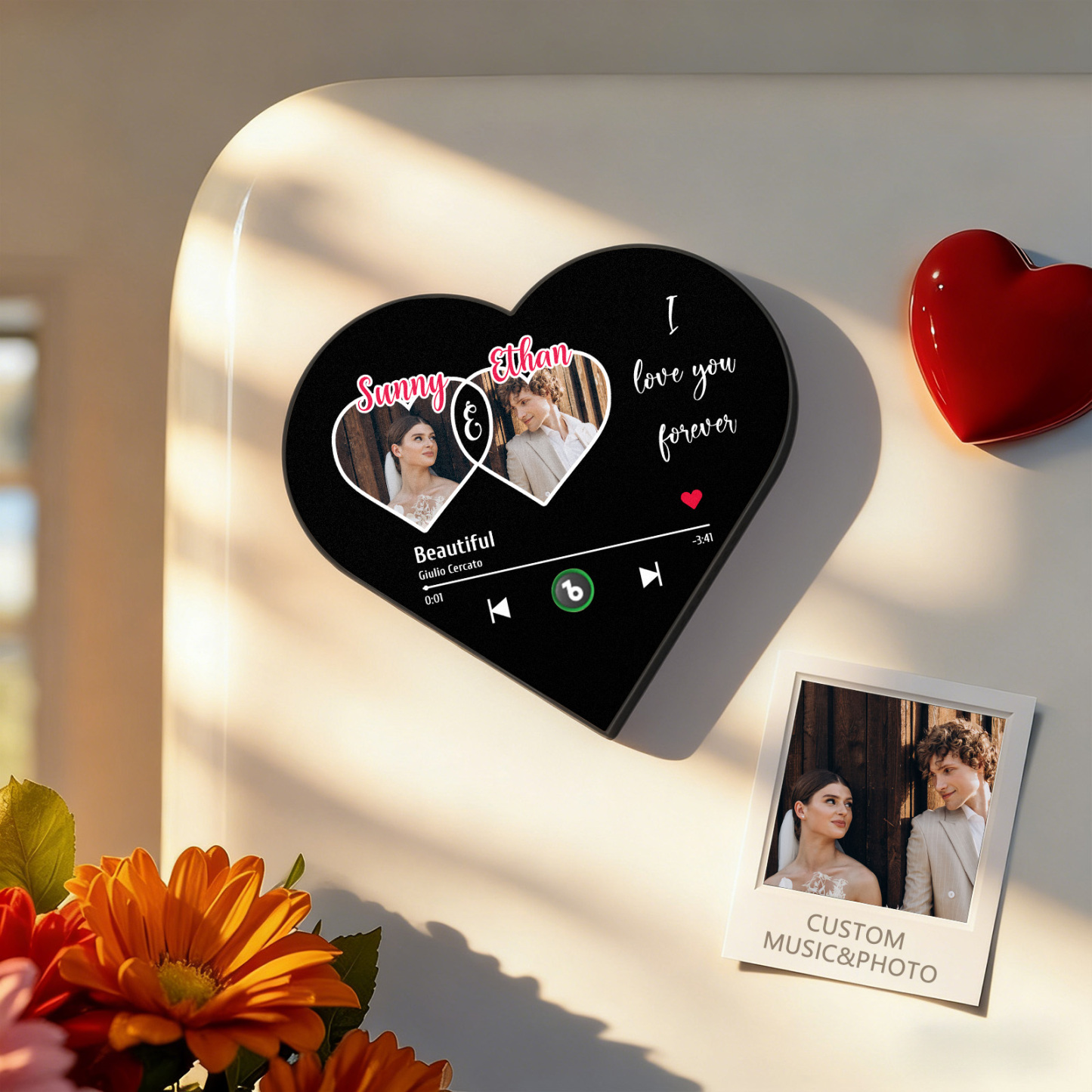 Custom Heart-Shaped Photo Music Fridge Magnet Eternal Love Romantic Gift for Couples Valentine's Day Gifts - MyCustomBrickFigures
