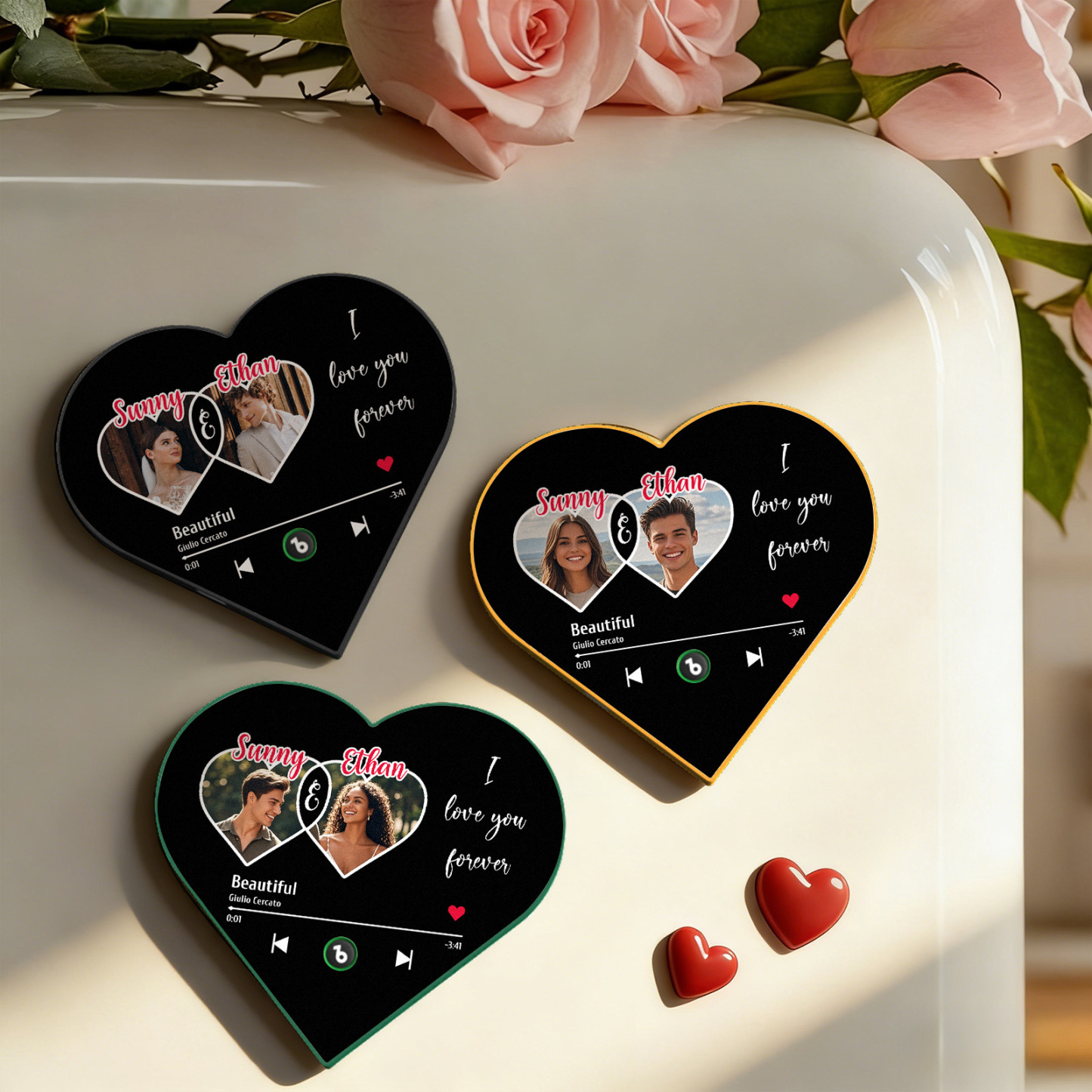 Custom Heart-Shaped Photo Music Fridge Magnet Eternal Love Romantic Gift for Couples Valentine's Day Gifts - MyCustomBrickFigures
