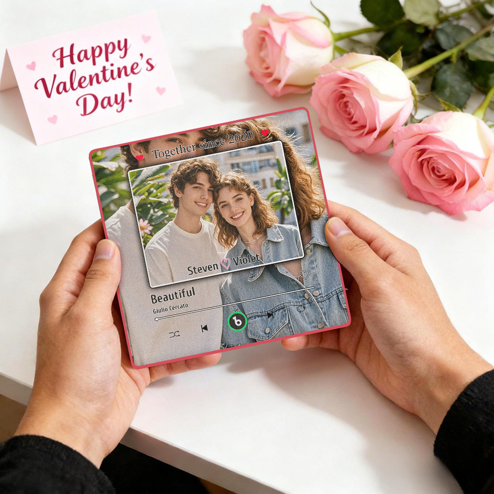 Custom Music Fridge Magnet Personalized Photo Song Magnet Valentine's Day Anniversary Gift for Couple - MyCustomBrickFigures