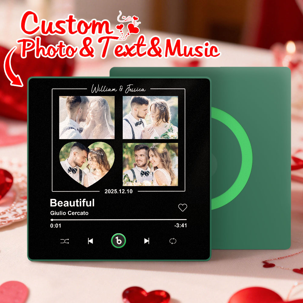 Custom Music Fridge Magnet Personalized 4 Photos Song Magnet Valentine's Day Gift Wedding Gift for Lover - MyCustomBrickFigures