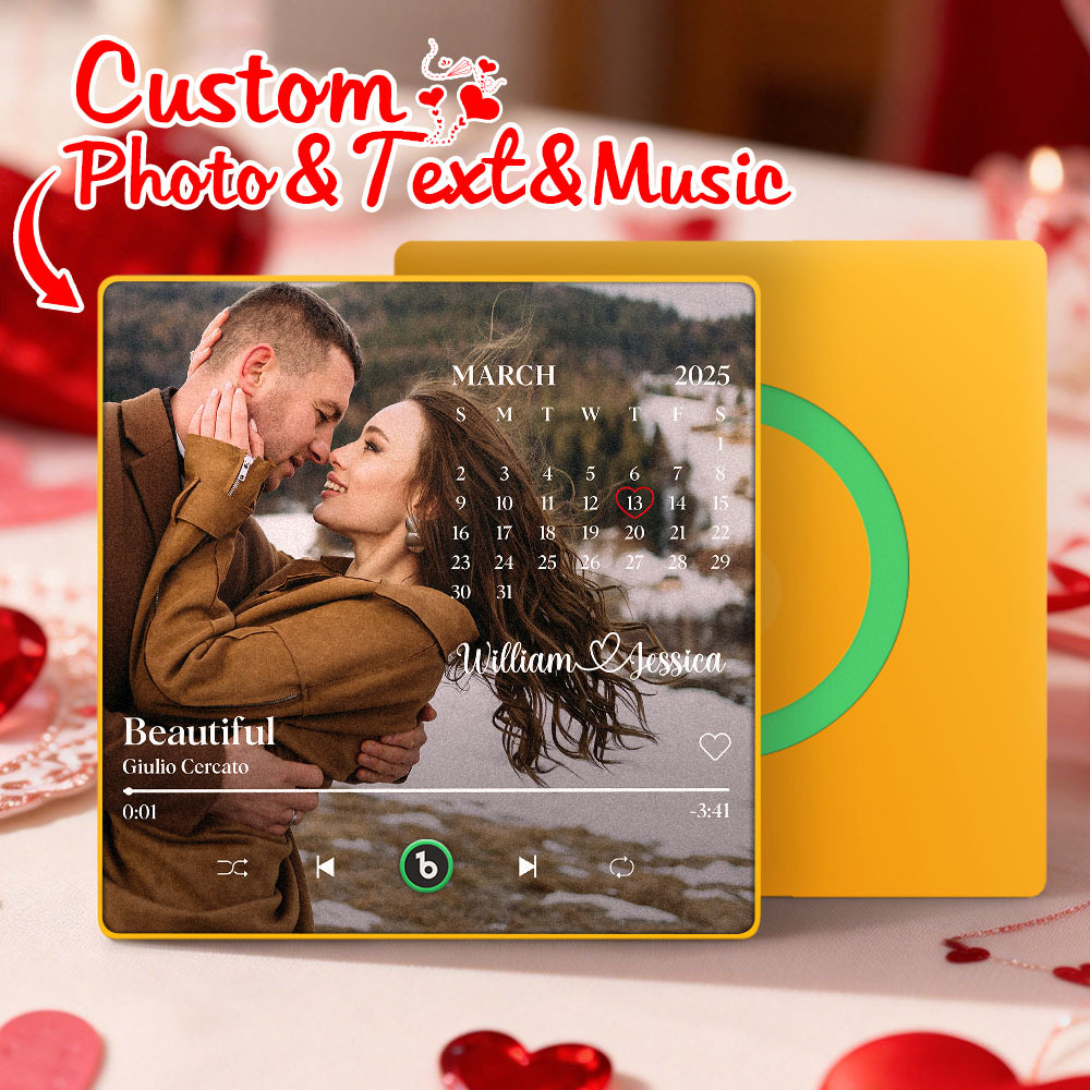 Custom Calendar Music Fridge Magnet Personalized Photo and Names Song Magnet Valentine's Day Gift Anniversary Wedding Gift for Lover - MyCustomBrickFigures
