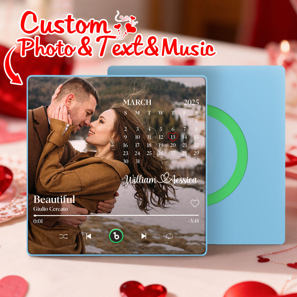 Custom Calendar Music Fridge Magnet Personalized Photo and Names Song Magnet Valentine's Day Gift Anniversary Wedding Gift for Lover - MyCustomBrickFigures