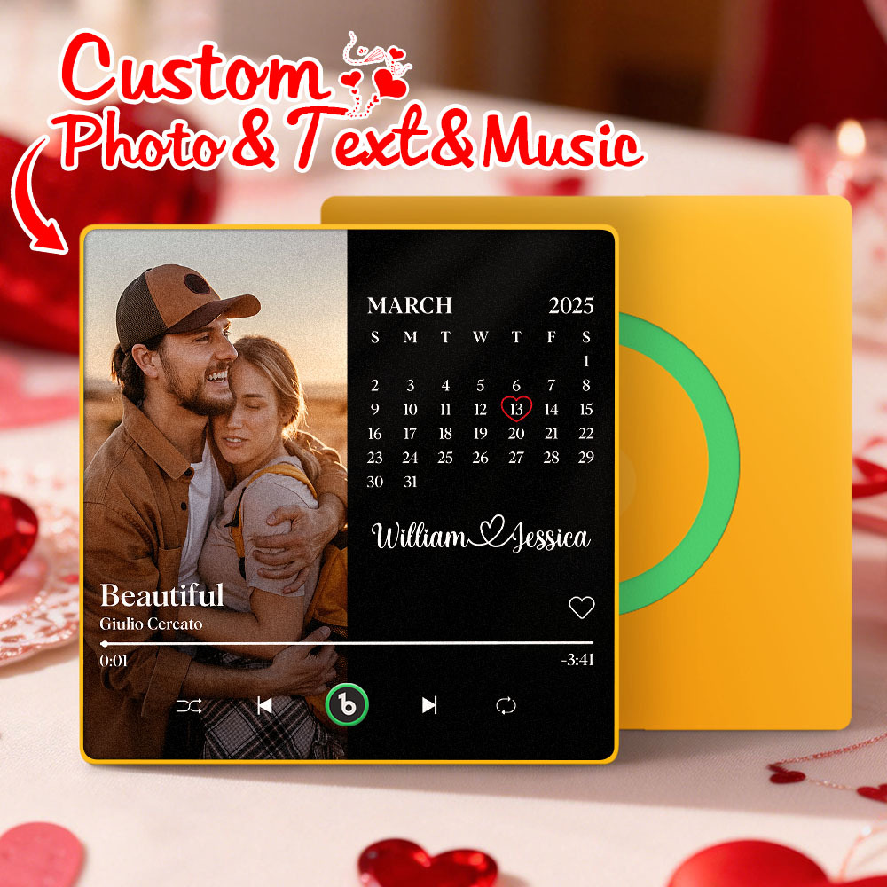Custom Calendar Music Fridge Magnet Personalized Photo and Names Song Magnet Valentine's Day Gift Anniversary Wedding Gift for Lover - MyCustomBrickFigures