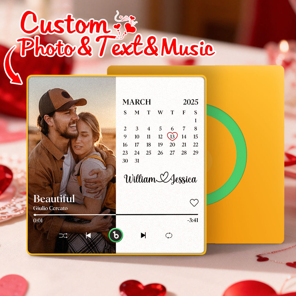 Custom Calendar Music Fridge Magnet Personalized Photo and Names Song Magnet Valentine's Day Gift Anniversary Wedding Gift for Lover - MyCustomBrickFigures