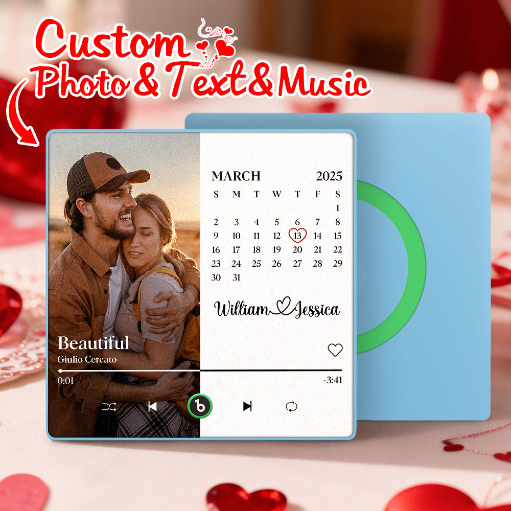 Custom Calendar Music Fridge Magnet Personalized Photo and Names Song Magnet Valentine's Day Gift Anniversary Wedding Gift for Lover - MyCustomBrickFigures