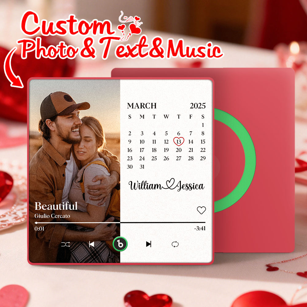 Custom Calendar Music Fridge Magnet Personalized Photo and Names Song Magnet Valentine's Day Gift Anniversary Wedding Gift for Lover - MyCustomBrickFigures