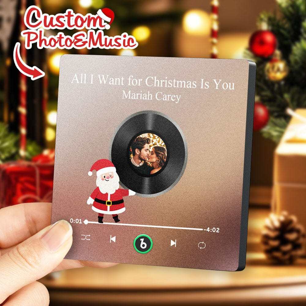 Custom Music Fridge Magnet Personalized Photo Colorful Santa Claus Fridge Magnet Music That Can Be Played Christmas Gift - Fridgebeats