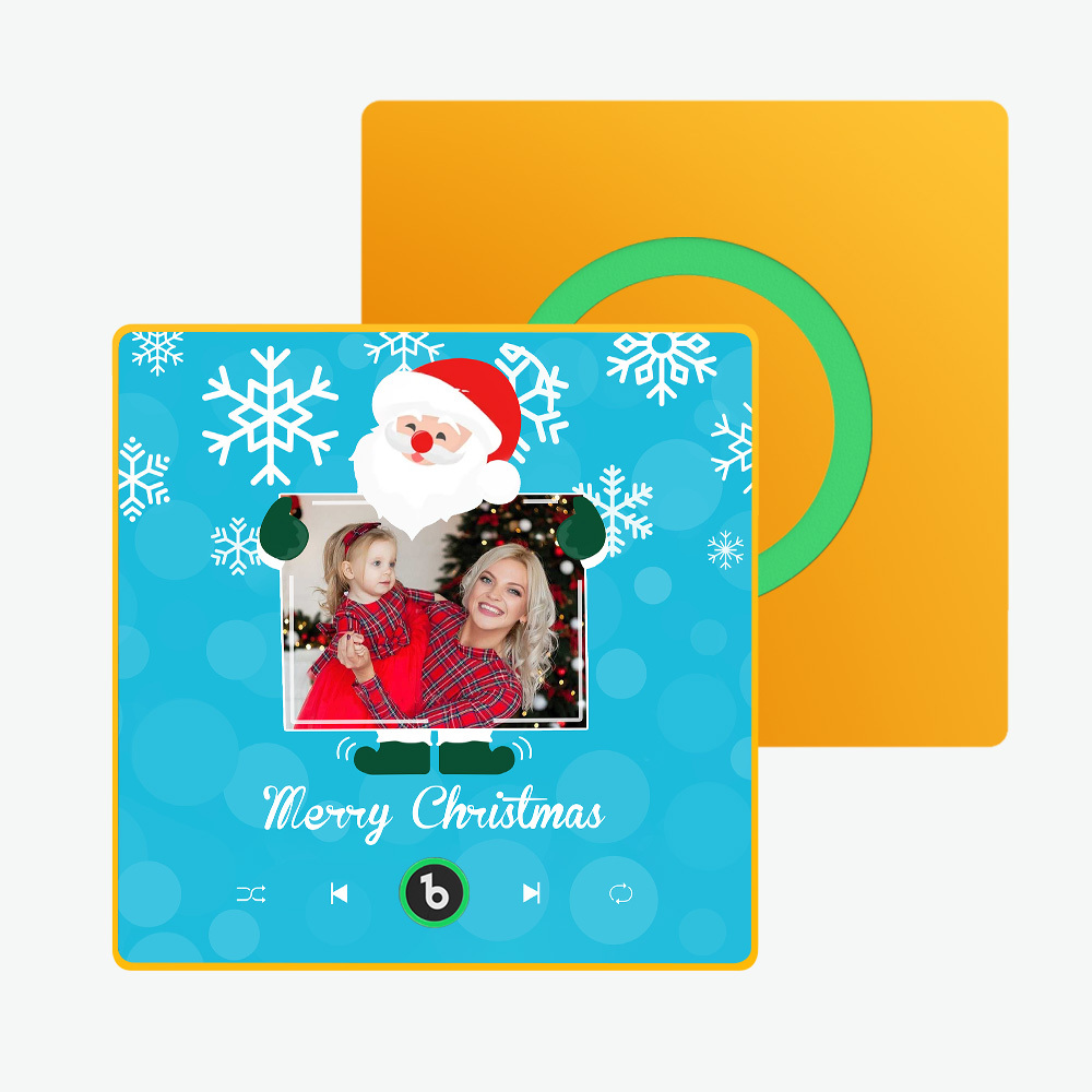 Custom Music And Photo Fridge Magnet Santa and Snowflakes Fridge Magnet for Christmas